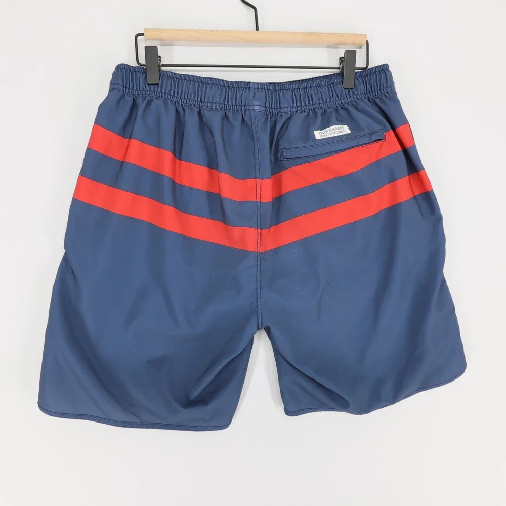 Fair Harbor Anchor Swim Trunks Mens XL Navy Blue Striped Breezeknit Liner